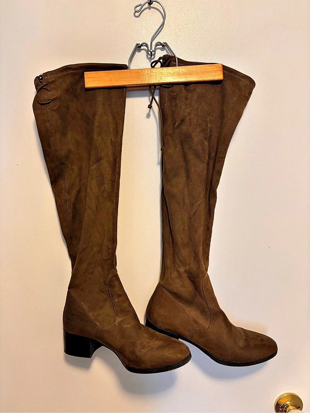 Zara Basic Knee-High Block Heel Boots in Brown EU 41